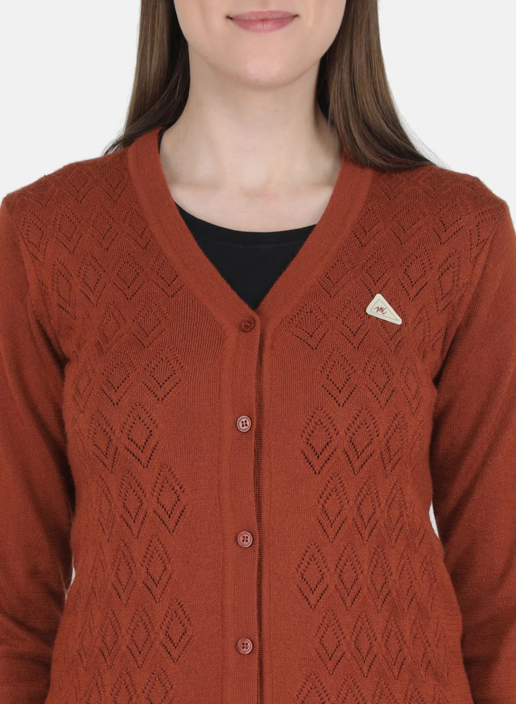 Women Orange Self design Cardigan - Image 5