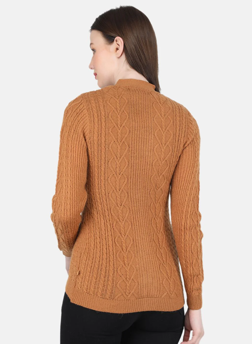 Women Orange Self Design Cardigan - Image 3