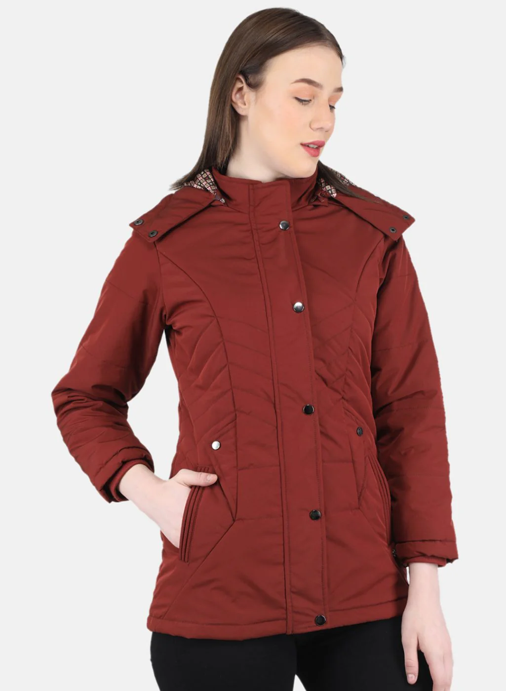 Women Orange Self Design Jacket - Image 6