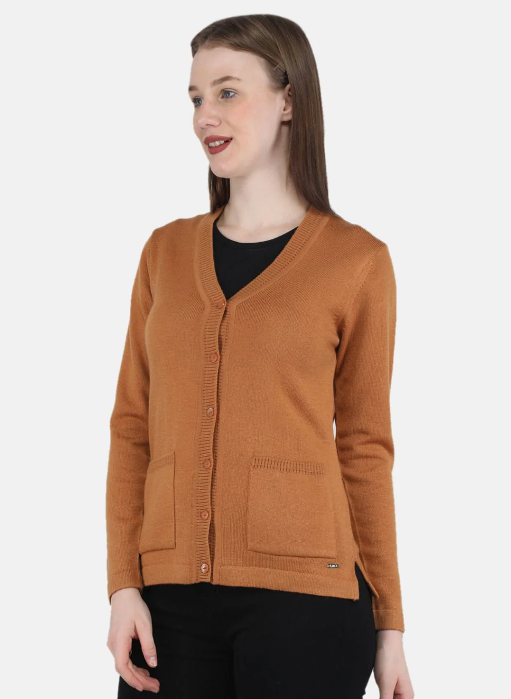 Women Orange Solid Cardigan - Image 2