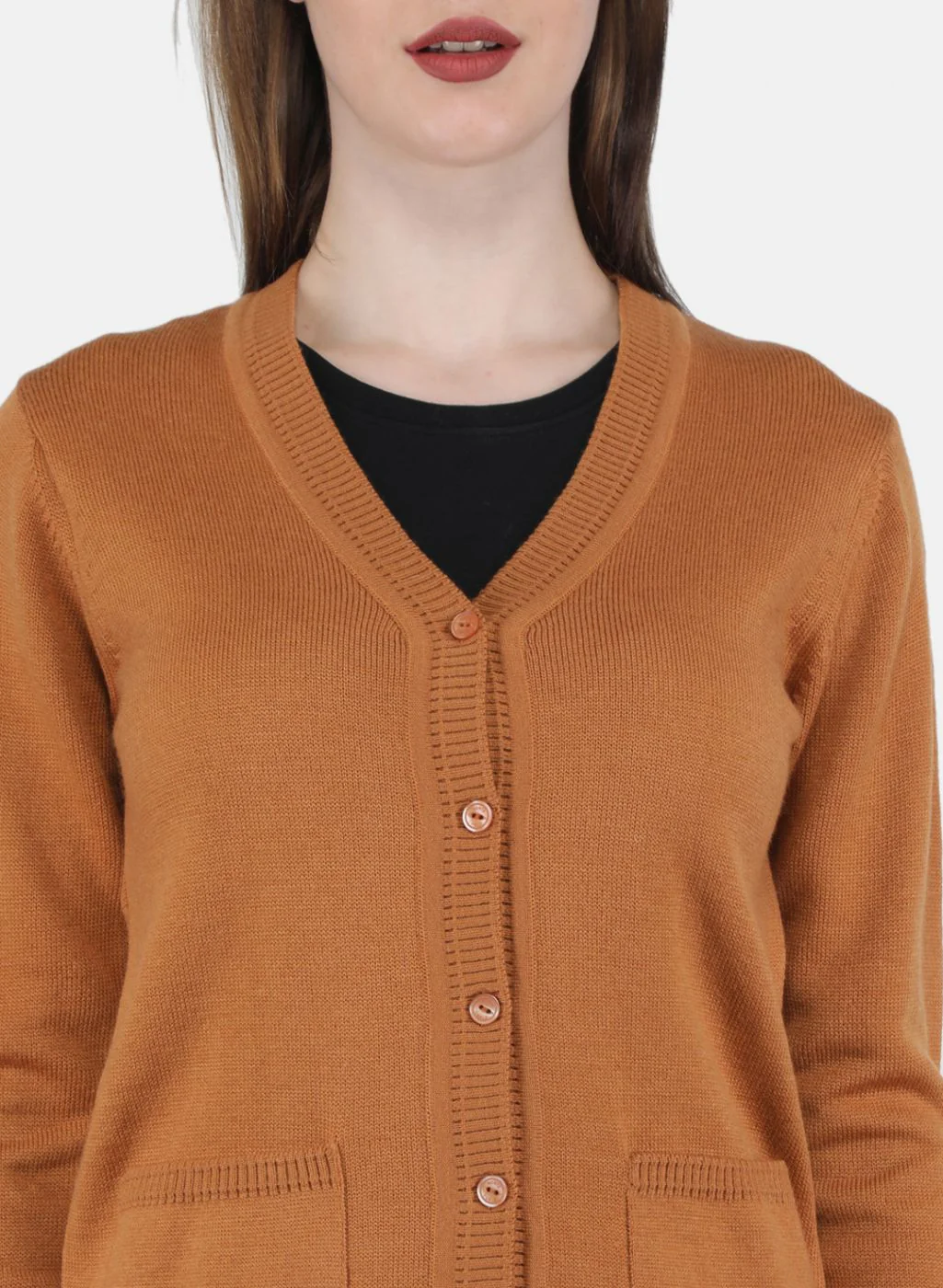 Women Orange Solid Cardigan - Image 5
