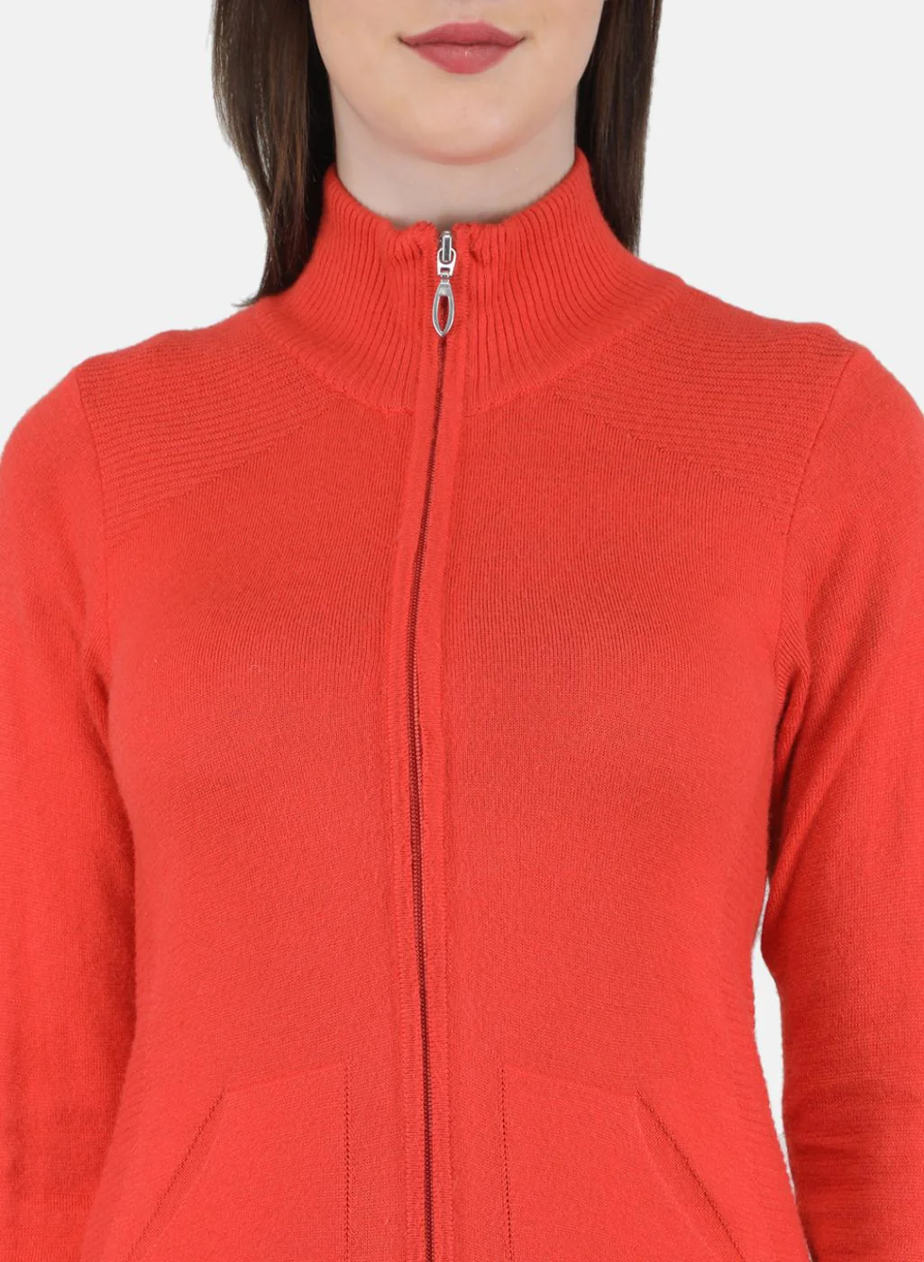 Women Orange Solid Cardigan - Image 5