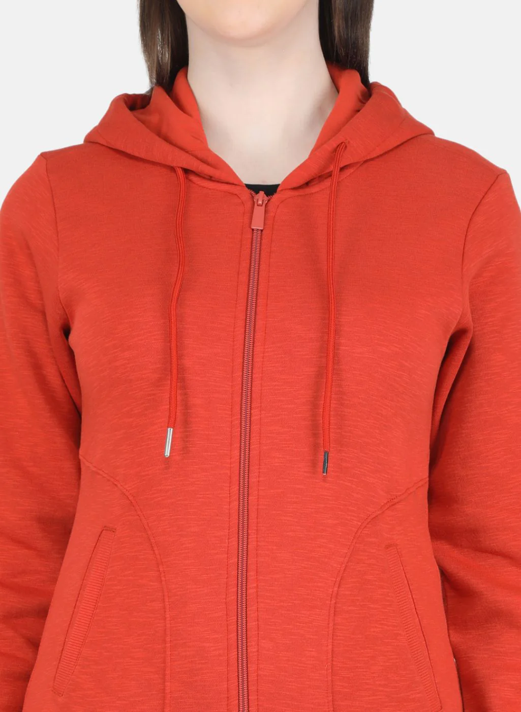 Women Orange Solid Sweatshirt - Image 5