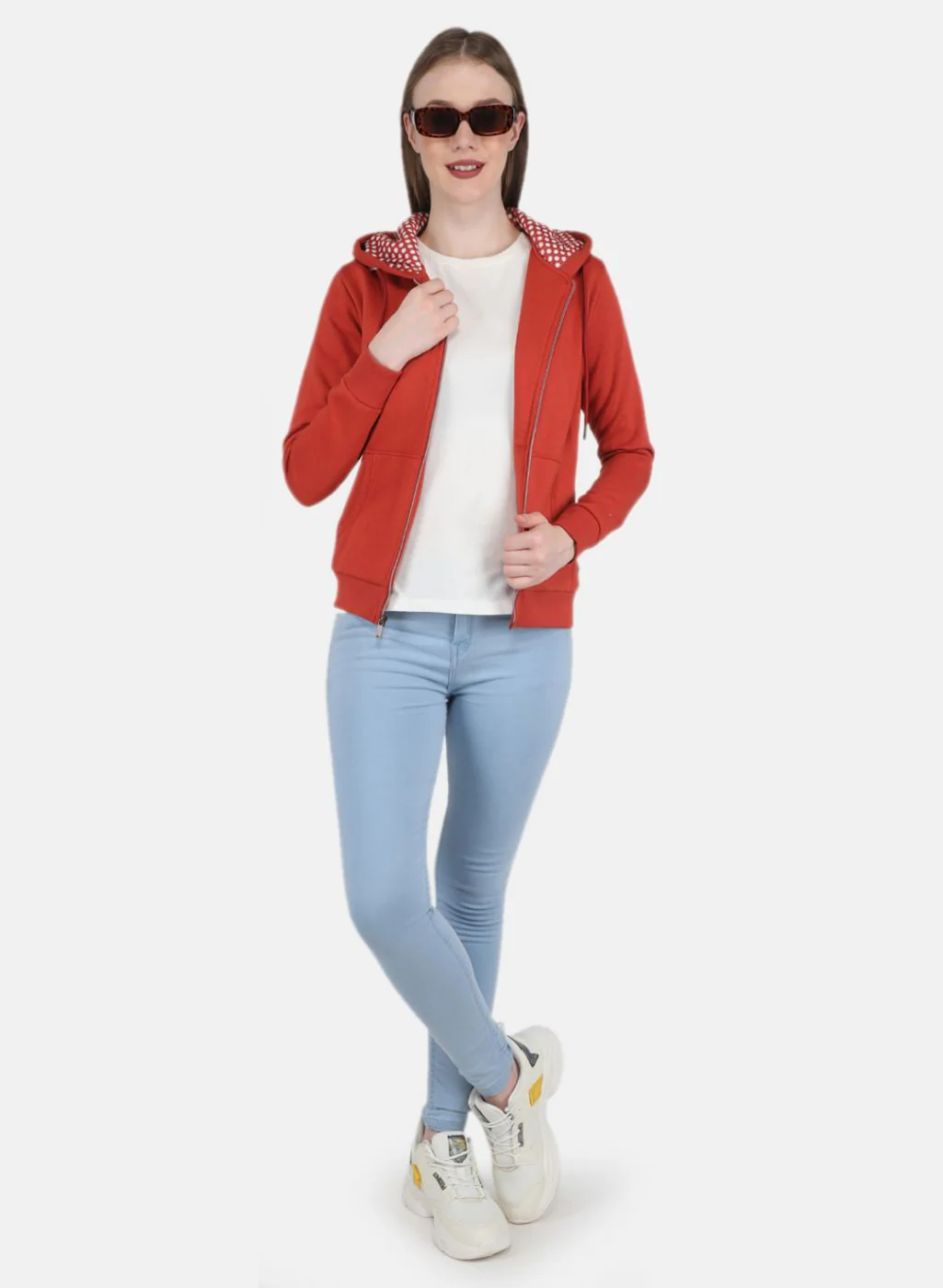Women Orange Solid Sweatshirt - Image 4