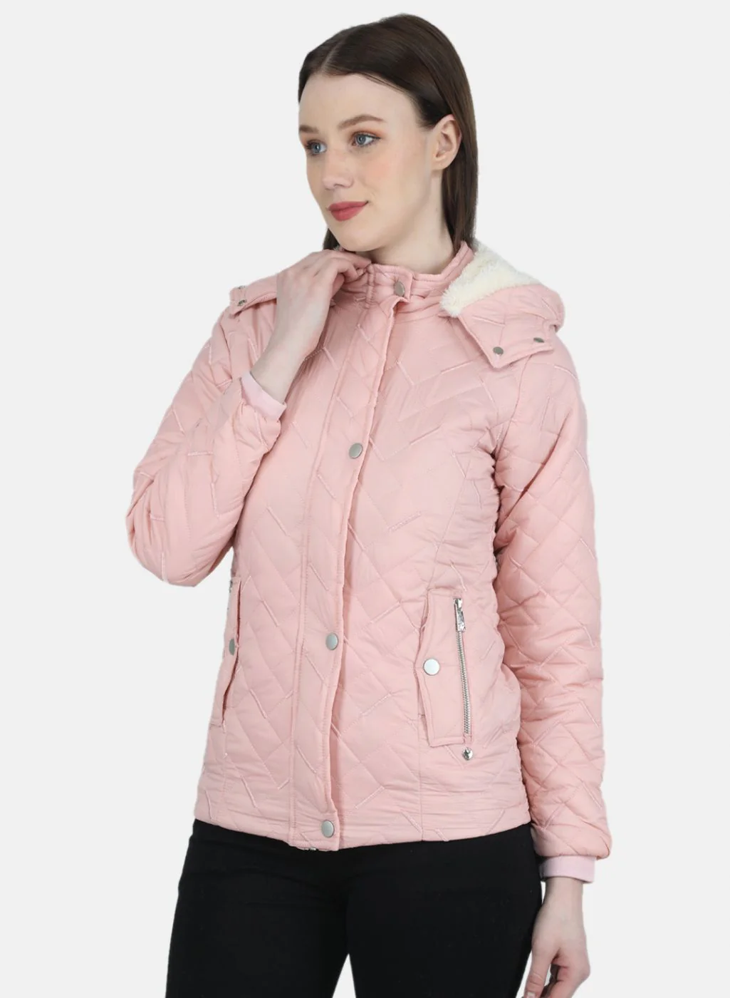 Women Peach Embroidered Jacket - Image 2