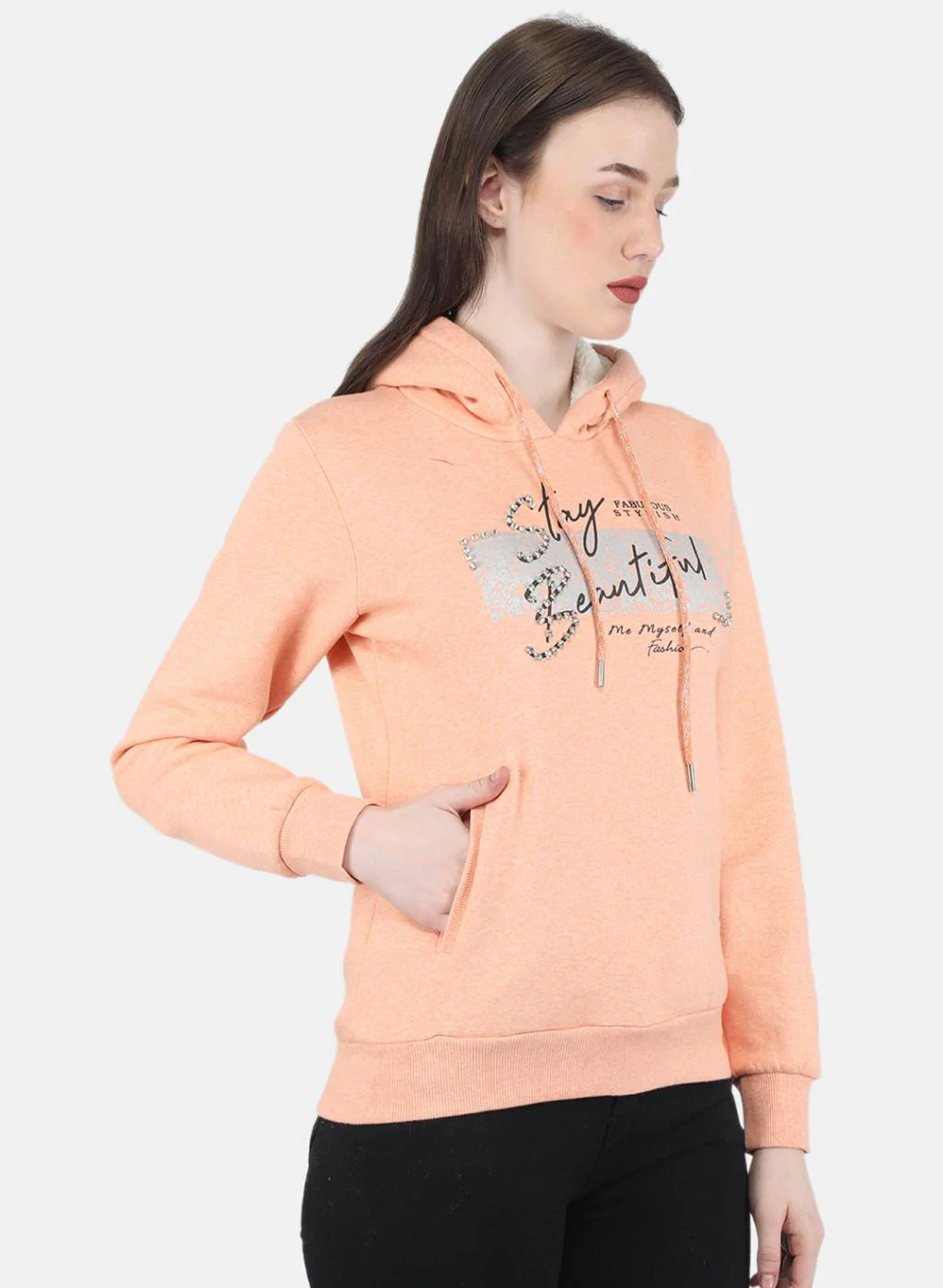 Women Peach Embroidered Sweatshirt - Image 6