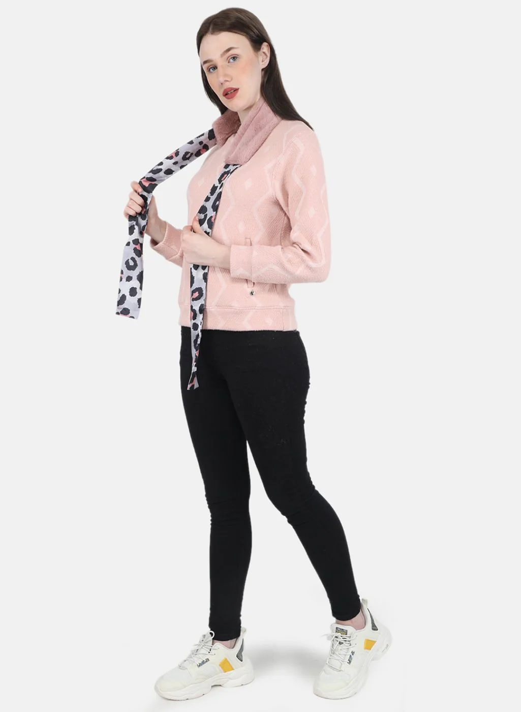 Women Peach Jaquard Sweatshirt - Image 4