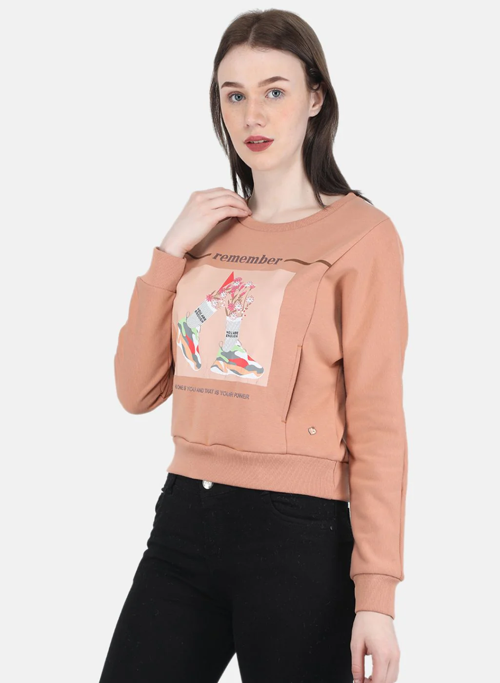Women Peach Printed Sweatshirt - Image 2