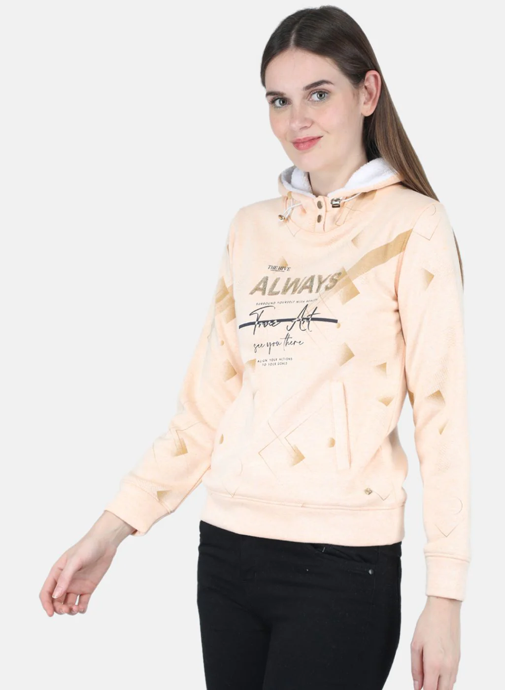 Women Peach Printed Sweatshirt - Image 2