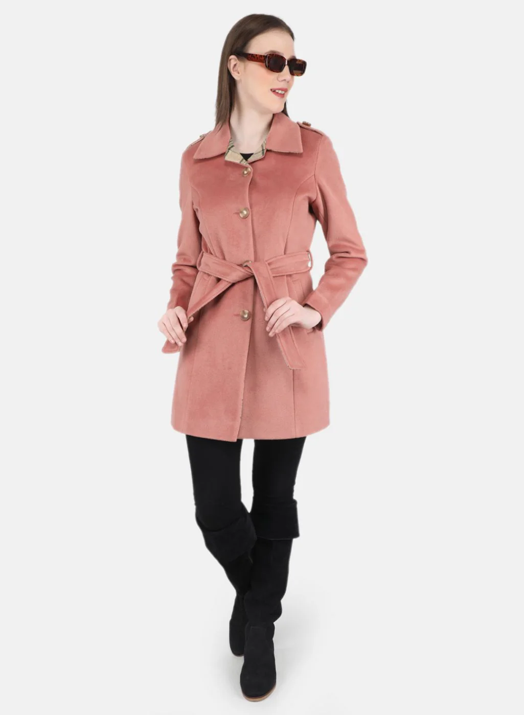 Women Peach Solid Coat - Image 4