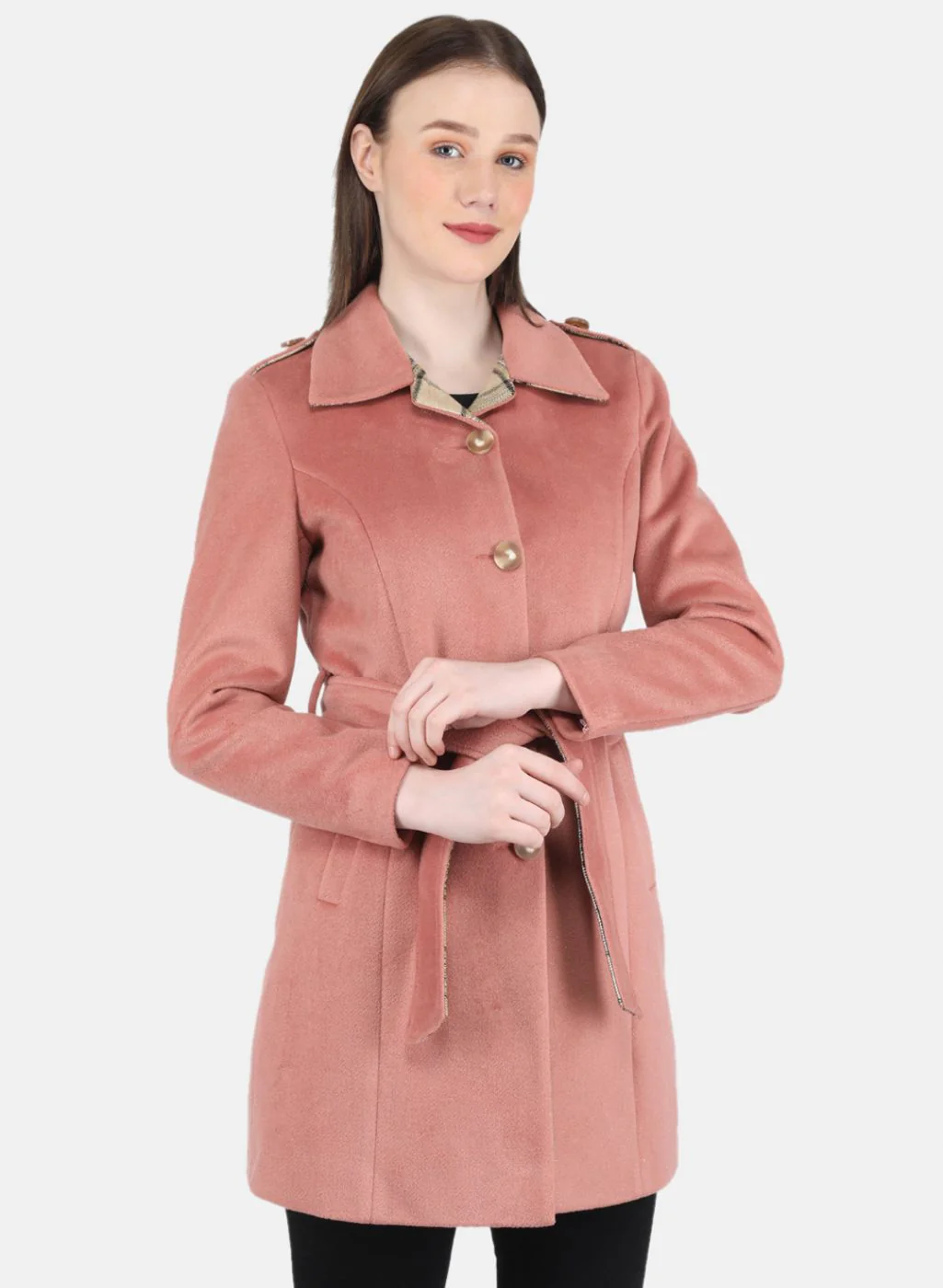 Women Peach Solid Coat - Image 6
