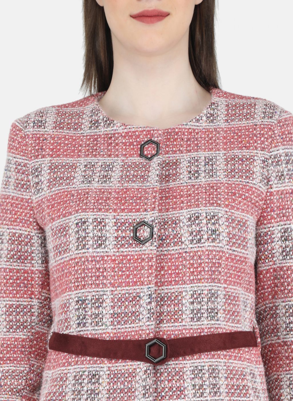 Women Pink Check Coat - Image 5