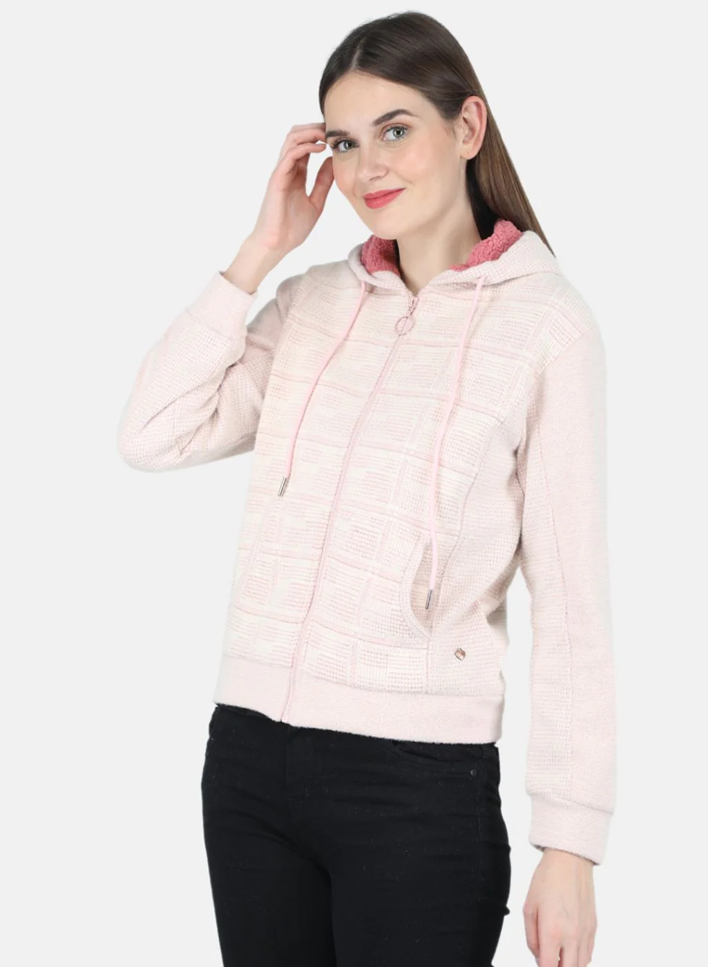 Women Pink Check Sweatshirt - Image 2
