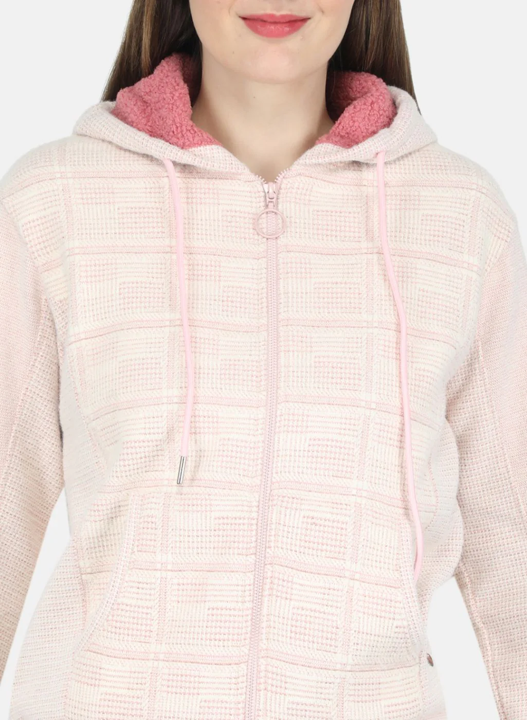 Women Pink Check Sweatshirt - Image 5