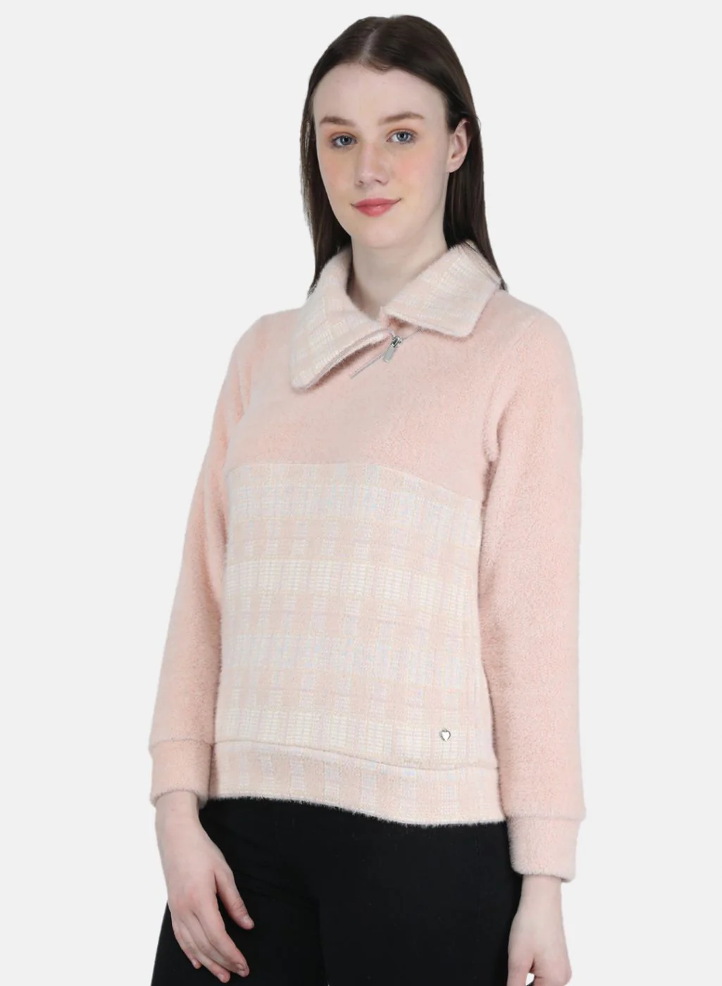Women Pink Check Sweatshirt - Image 2