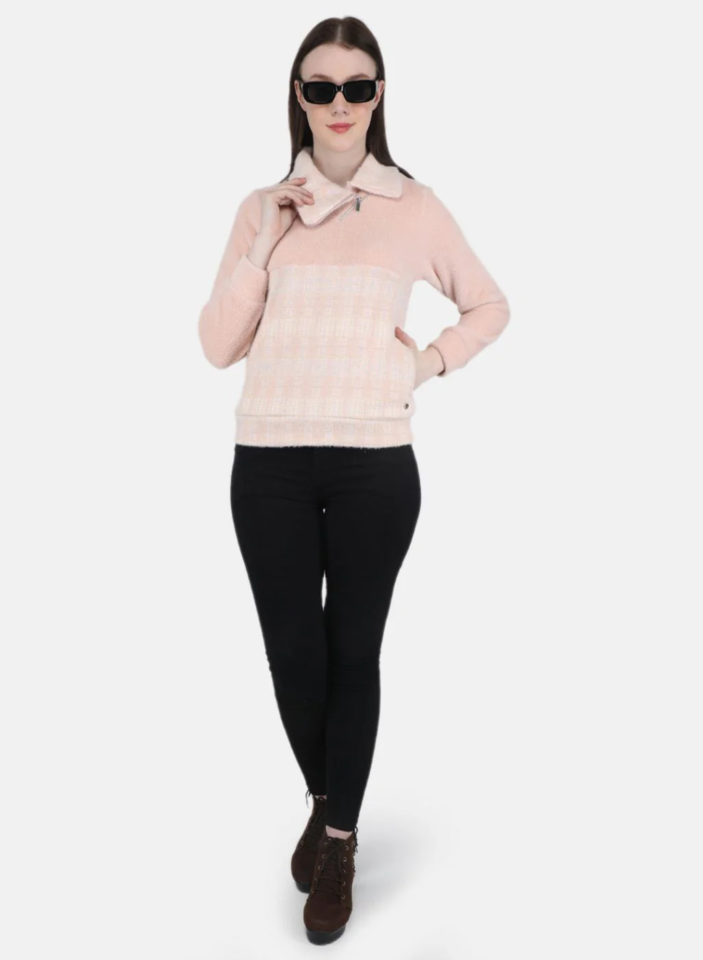 Women Pink Check Sweatshirt - Image 4
