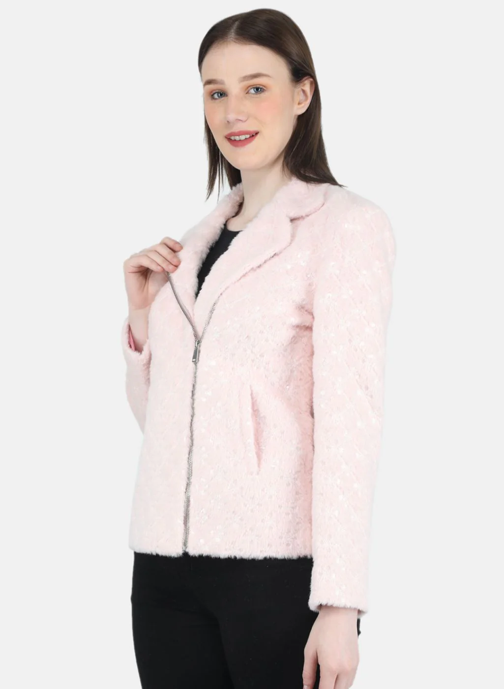 Women Pink Embroidered Coat - Image 2