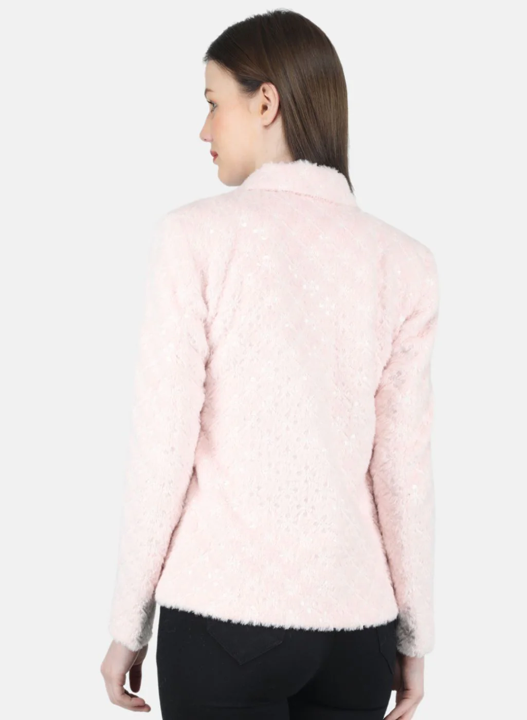 Women Pink Embroidered Coat - Image 3