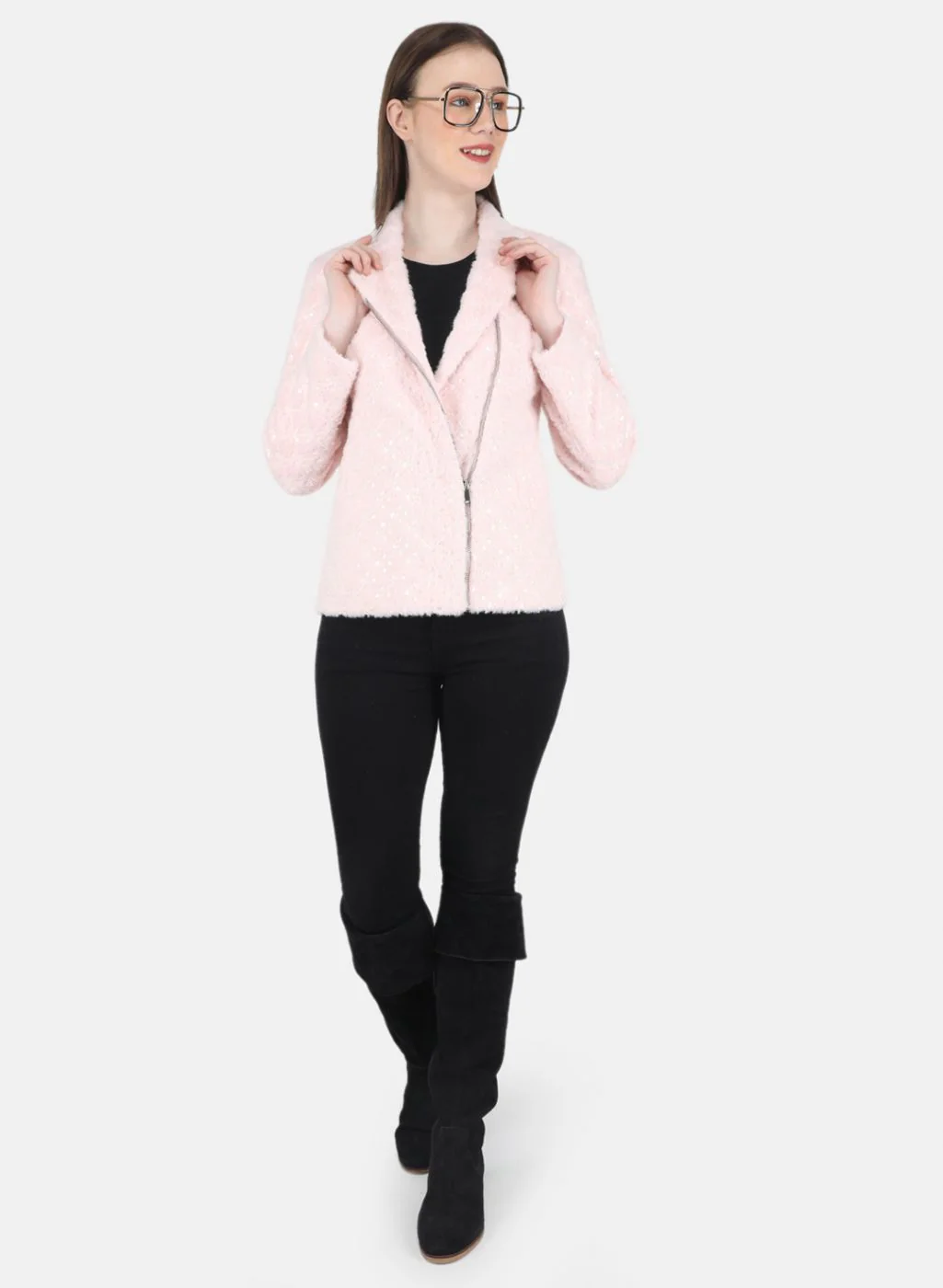 Women Pink Embroidered Coat - Image 4