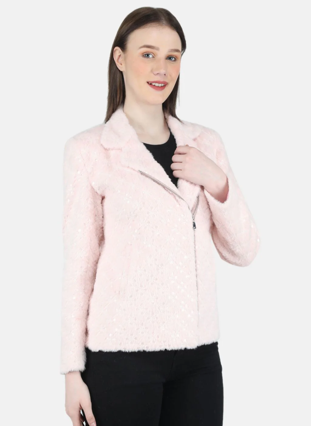 Women Pink Embroidered Coat - Image 6
