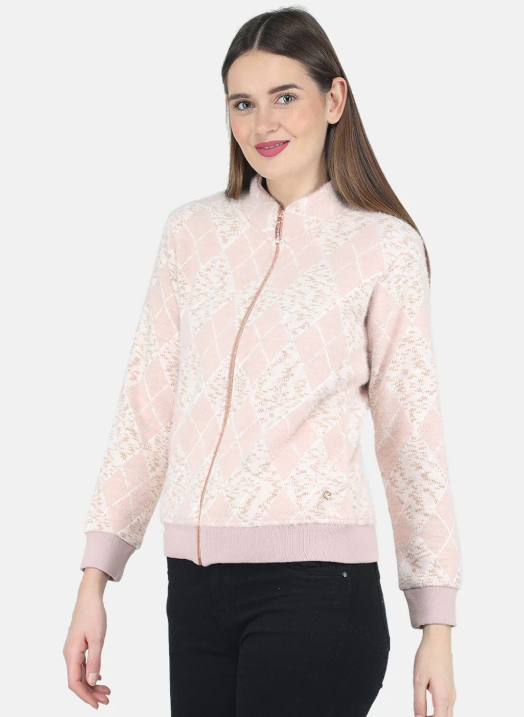 Women Pink Jaquard Sweatshirt - Image 2