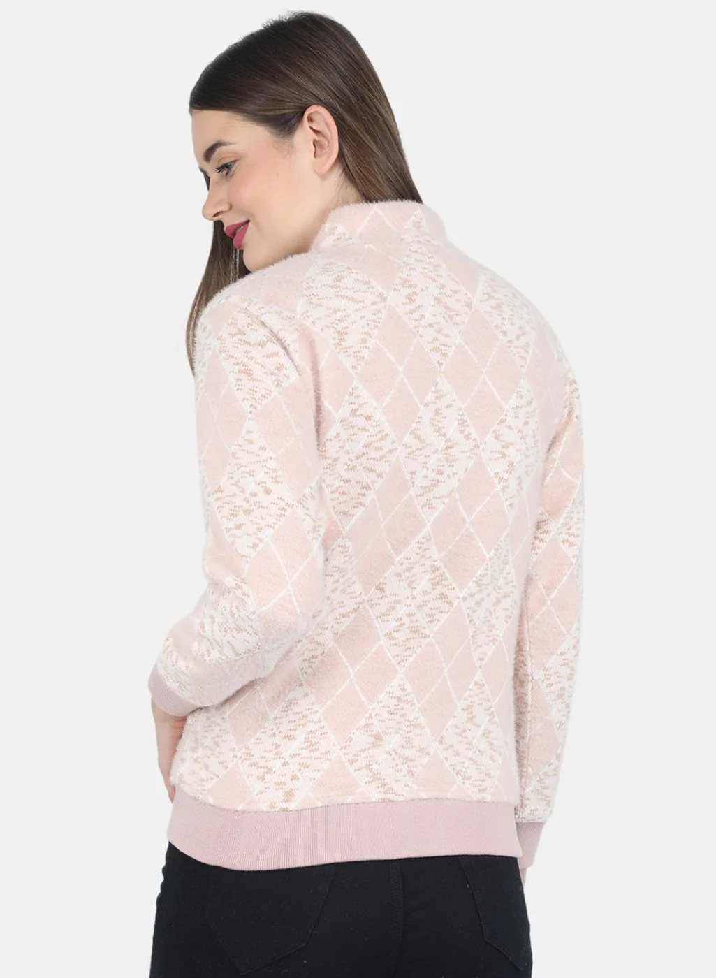 Women Pink Jaquard Sweatshirt - Image 3