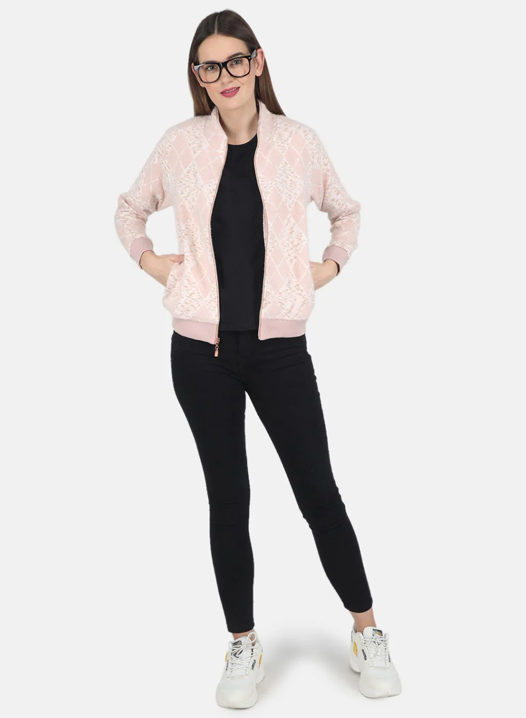 Women Pink Jaquard Sweatshirt - Image 4