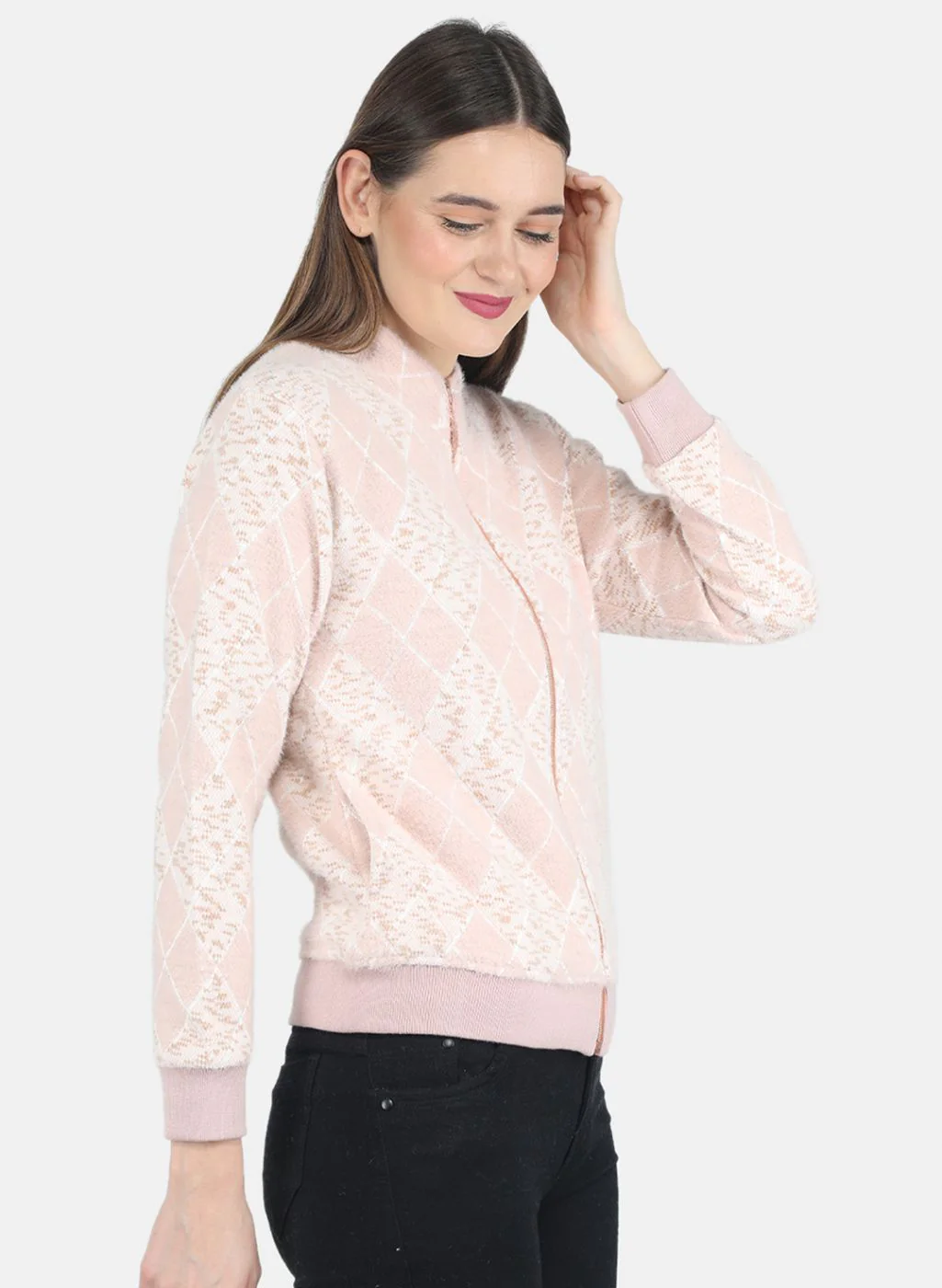 Women Pink Jaquard Sweatshirt - Image 6