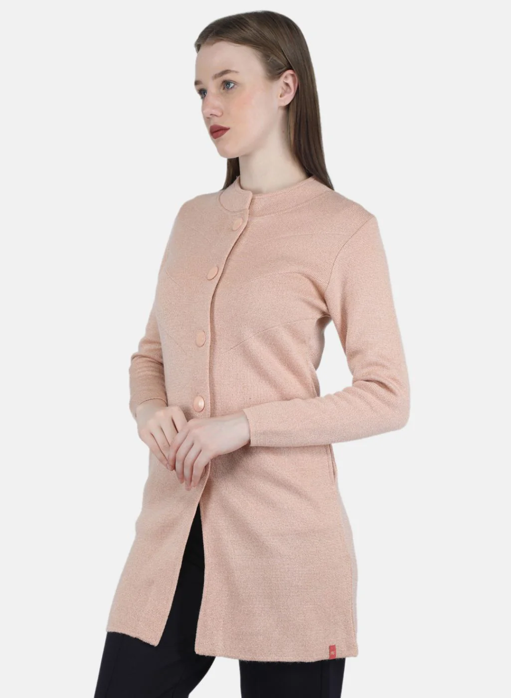 Women Pink Self Design Coat - Image 2
