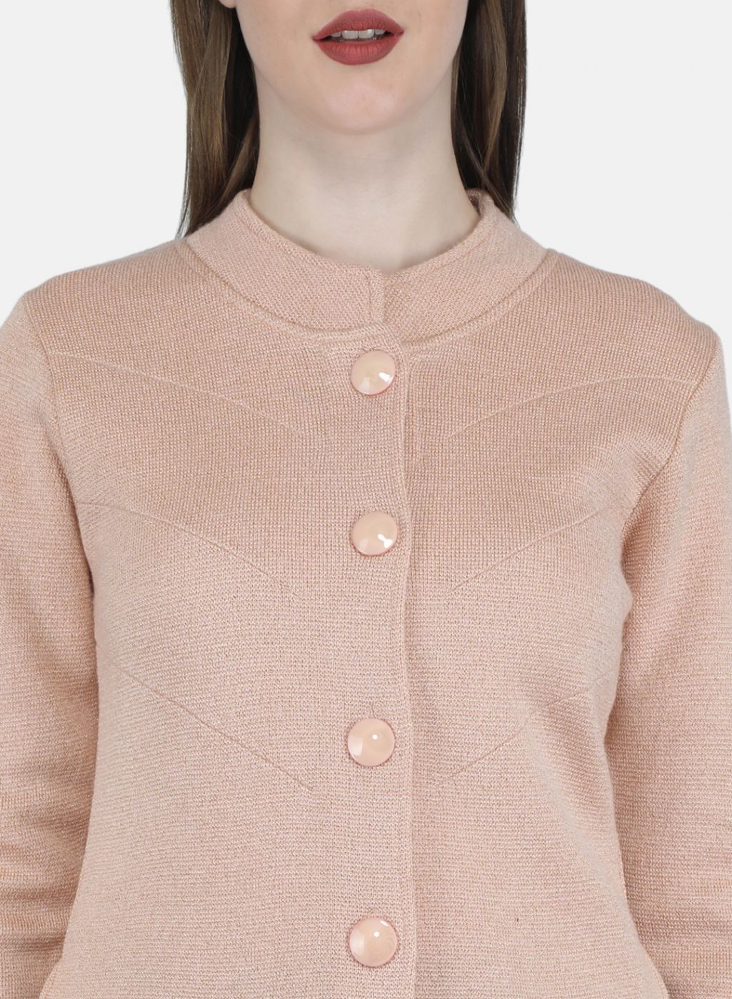 Women Pink Self Design Coat - Image 5