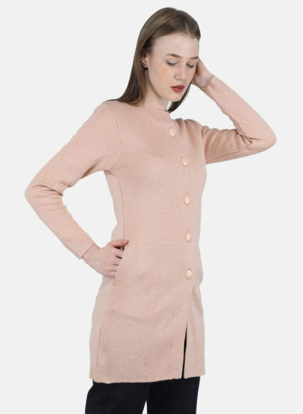Women Pink Self Design Coat - Image 6