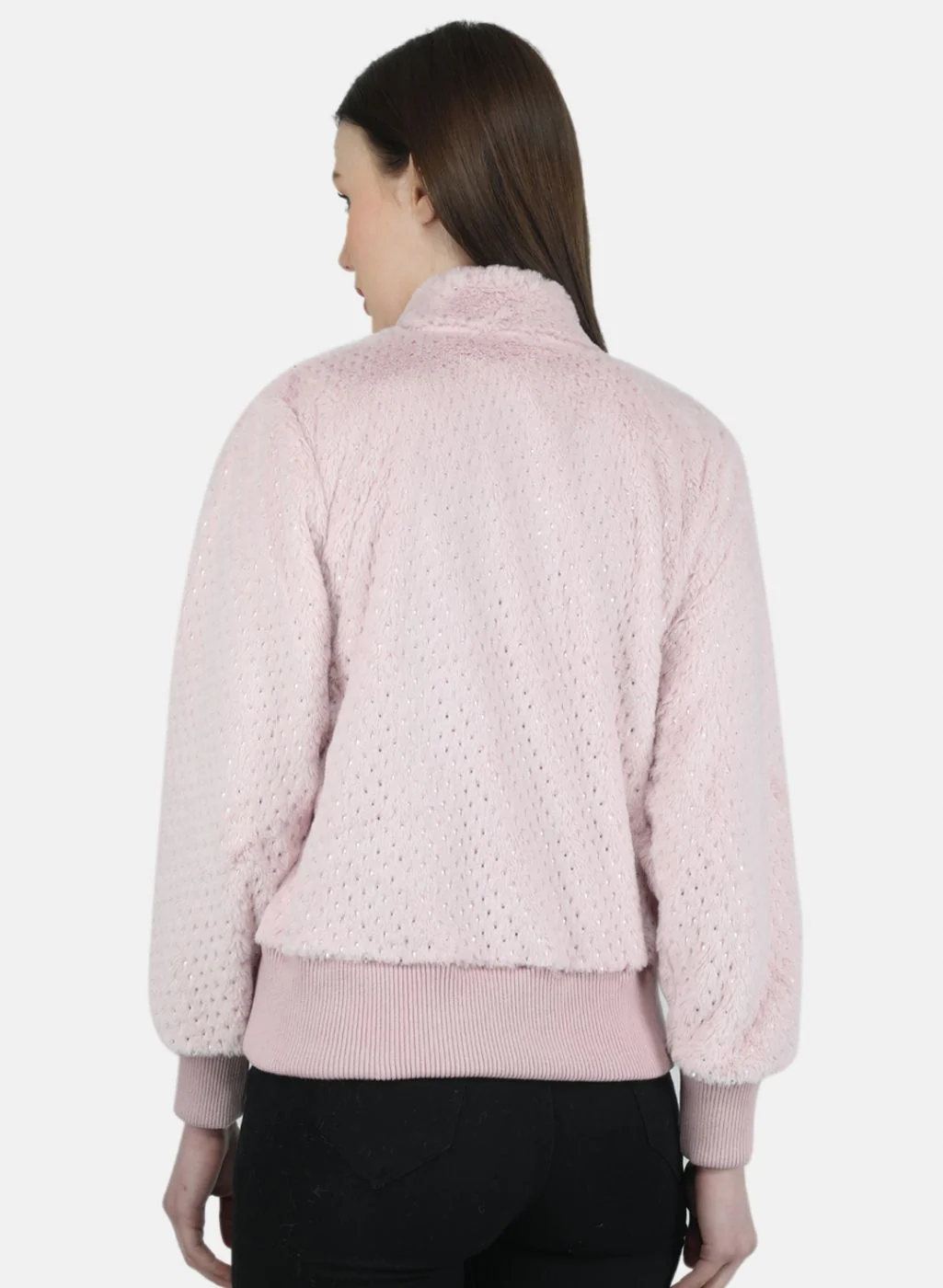 Women Pink Self Design Sweatshirt - Image 3