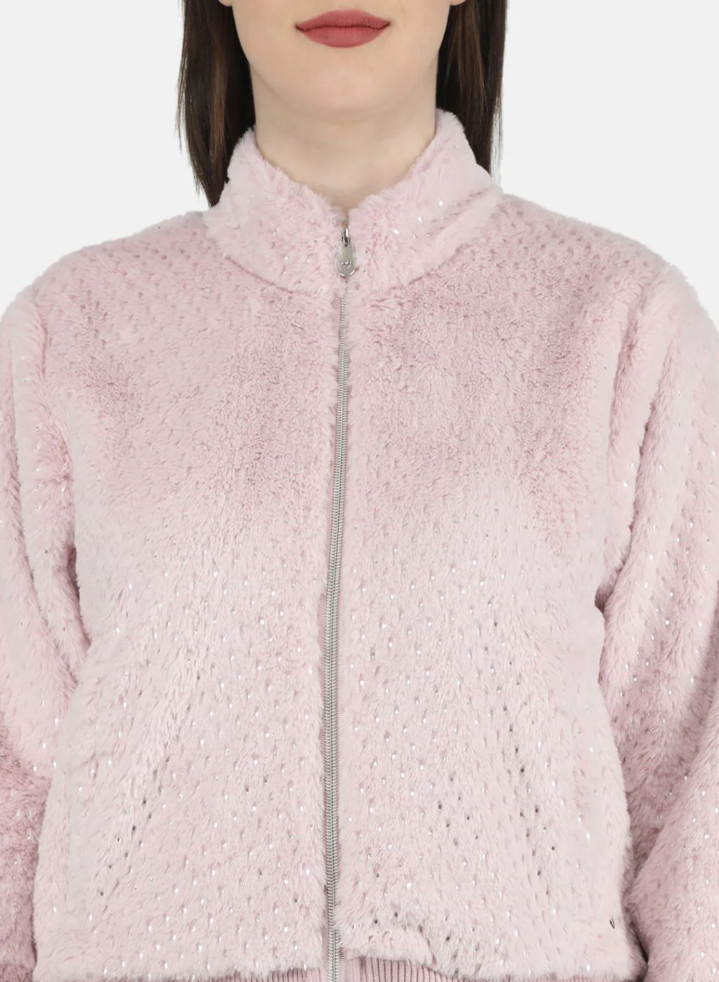 Women Pink Self Design Sweatshirt - Image 5