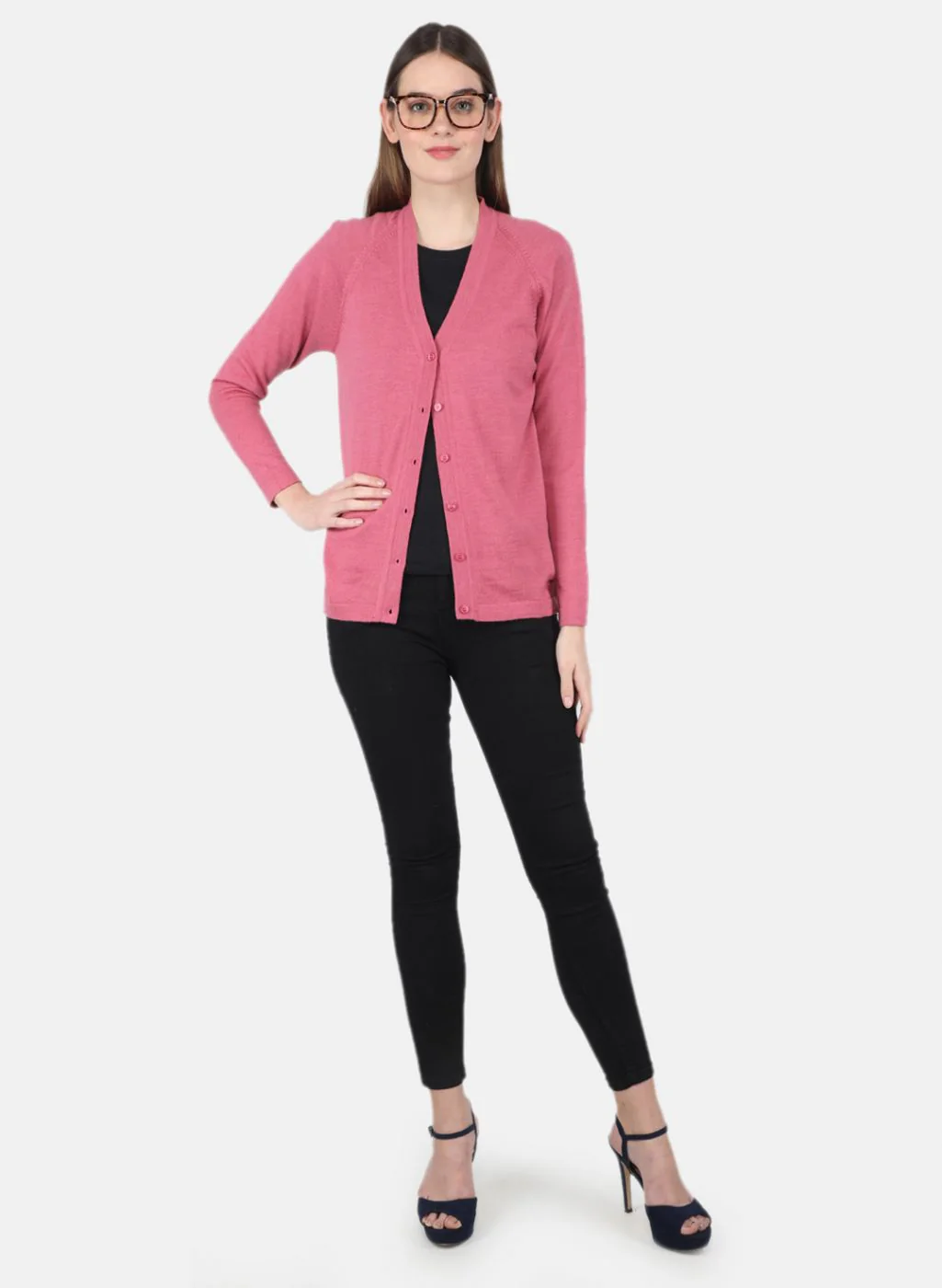 Women Pink Solid Cardigan - Image 4