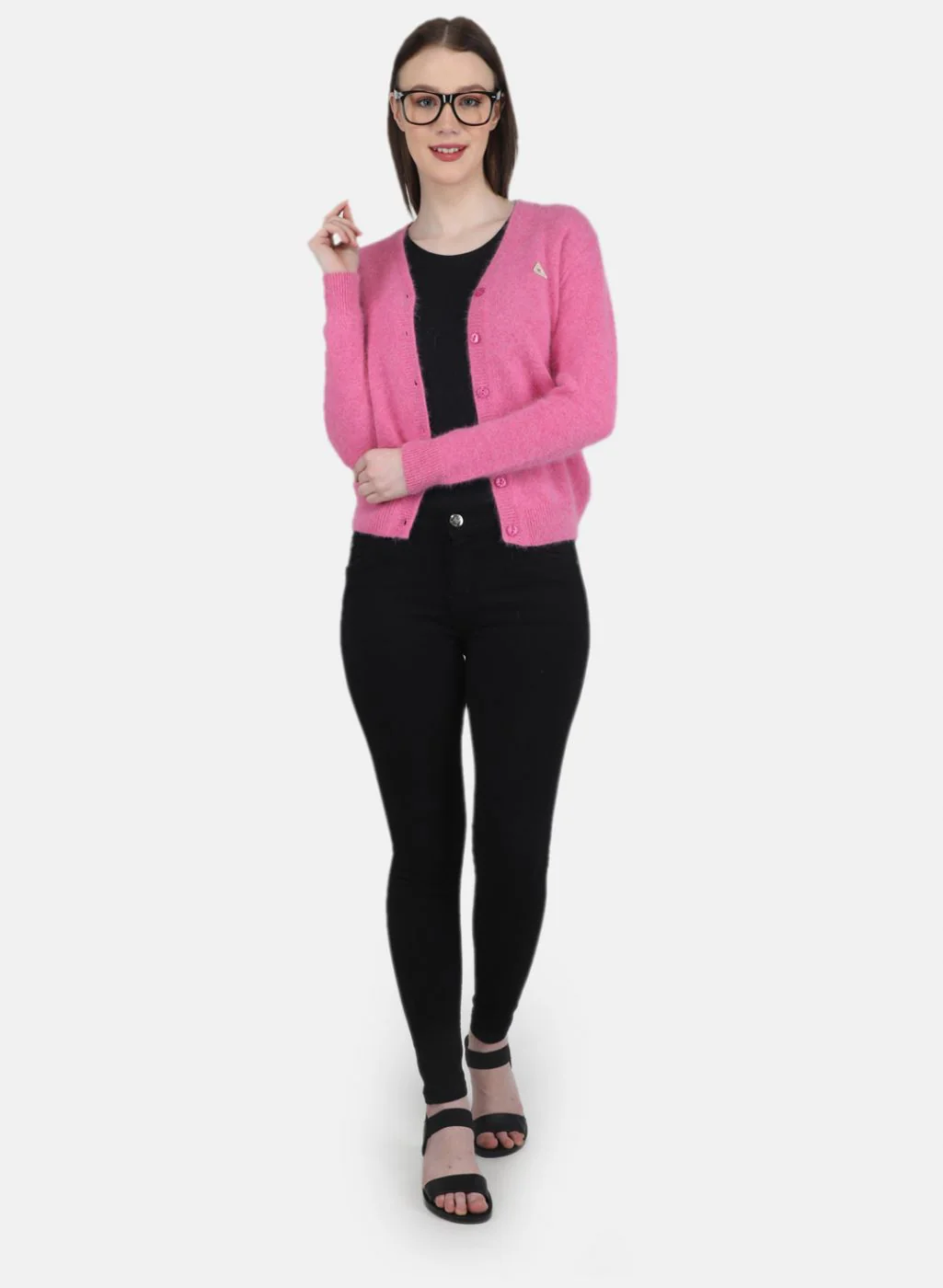 Women Pink Solid Cardigan - Image 4
