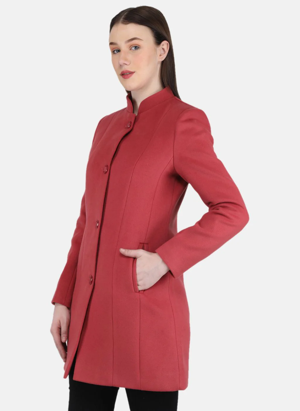Women Pink Solid Coat - Image 2