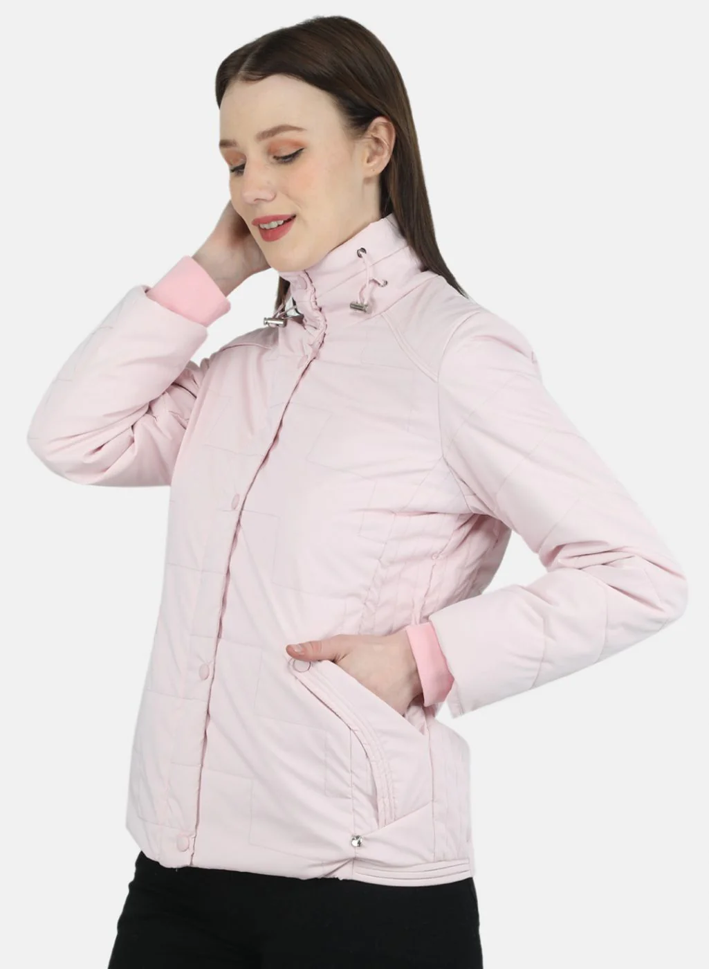 Women Pink Solid Jacket - Image 2