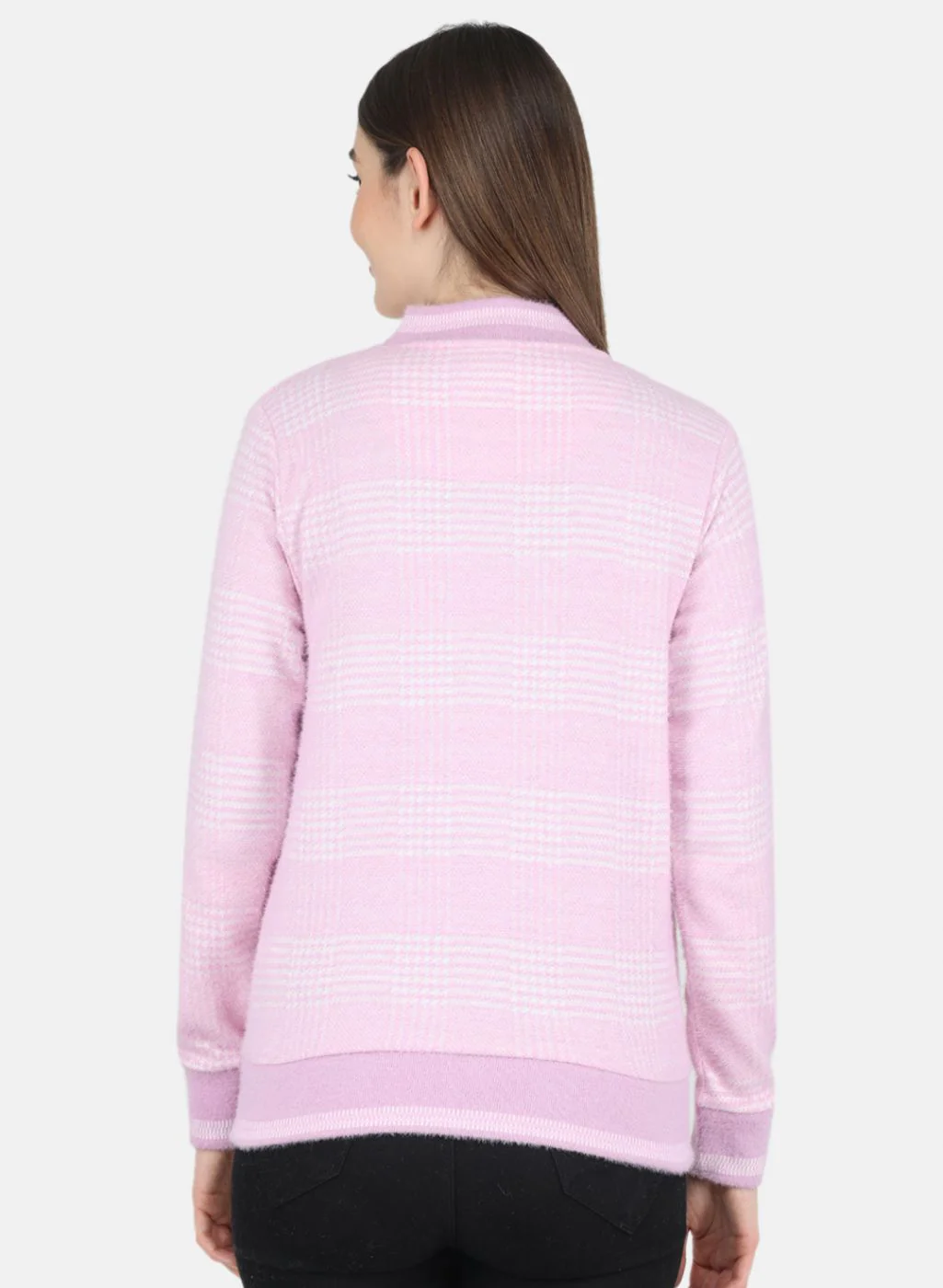 Women Purple Check Sweatshirt - Image 3