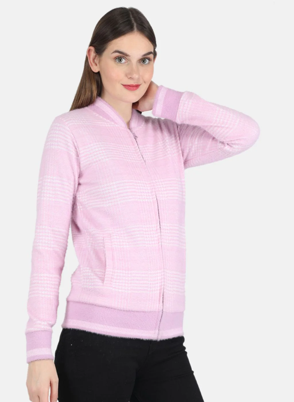 Women Purple Check Sweatshirt - Image 6