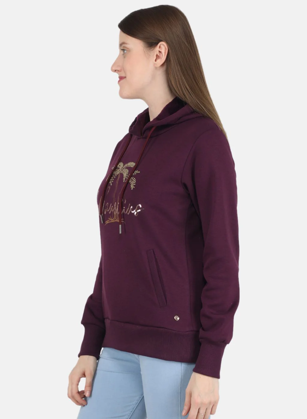 Women Purple Embroidered Sweatshirt - Image 2