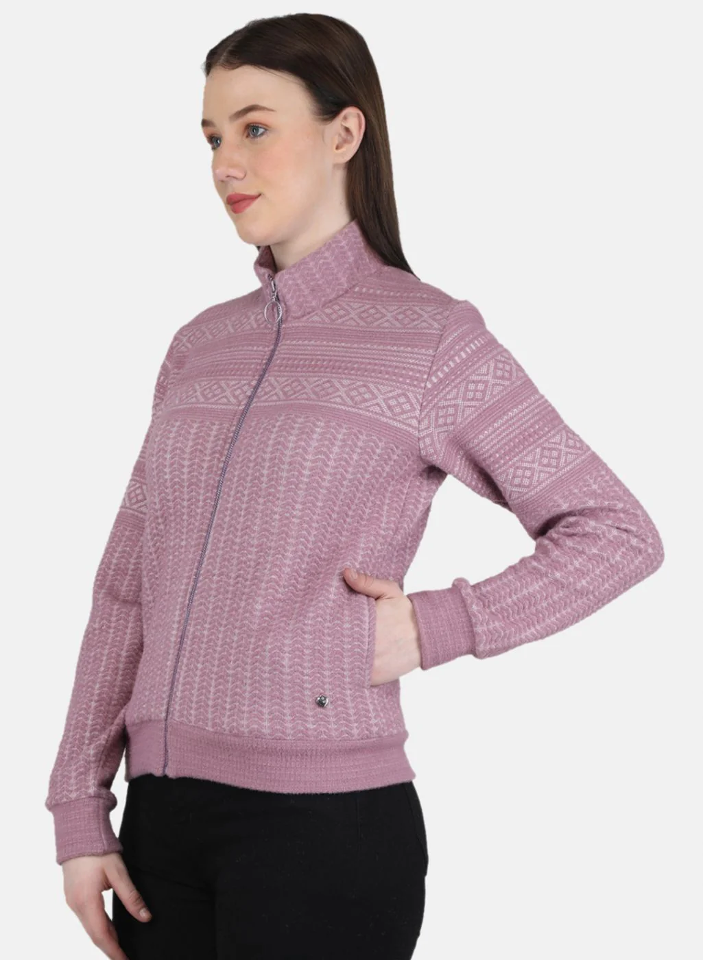 Women Purple Jaquard Sweatshirt - Image 2