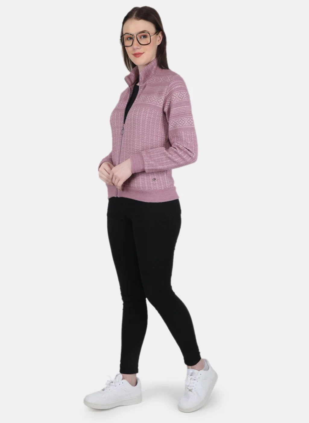 Women Purple Jaquard Sweatshirt - Image 4