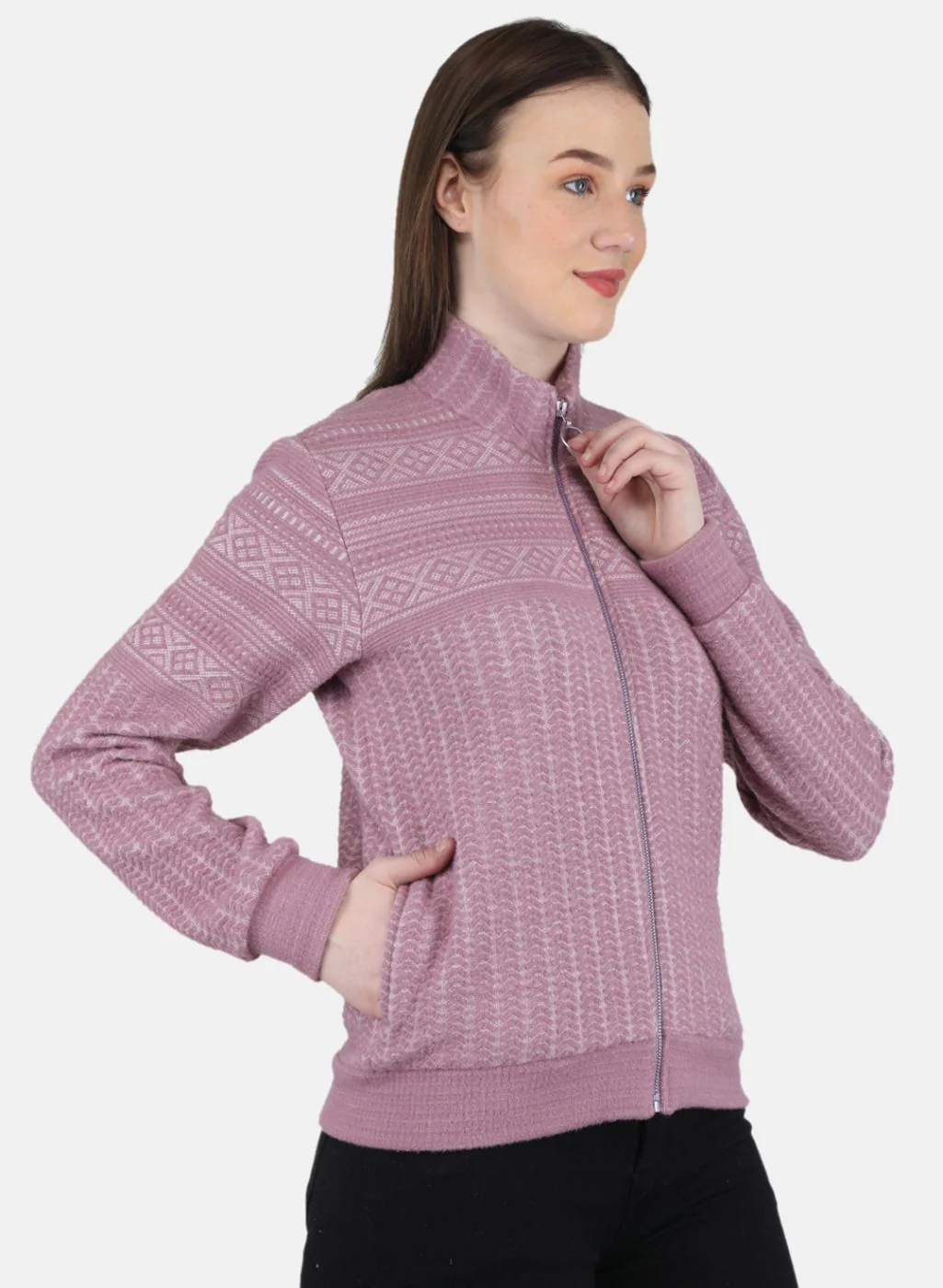 Women Purple Jaquard Sweatshirt - Image 6