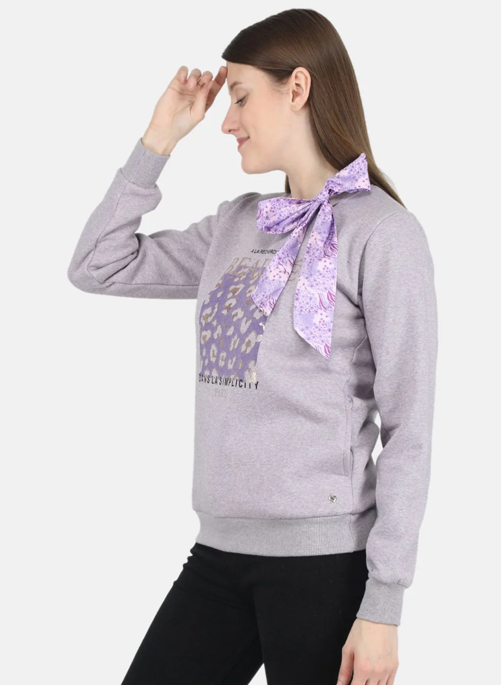 Women Purple Printed Sweatshirt - Image 2