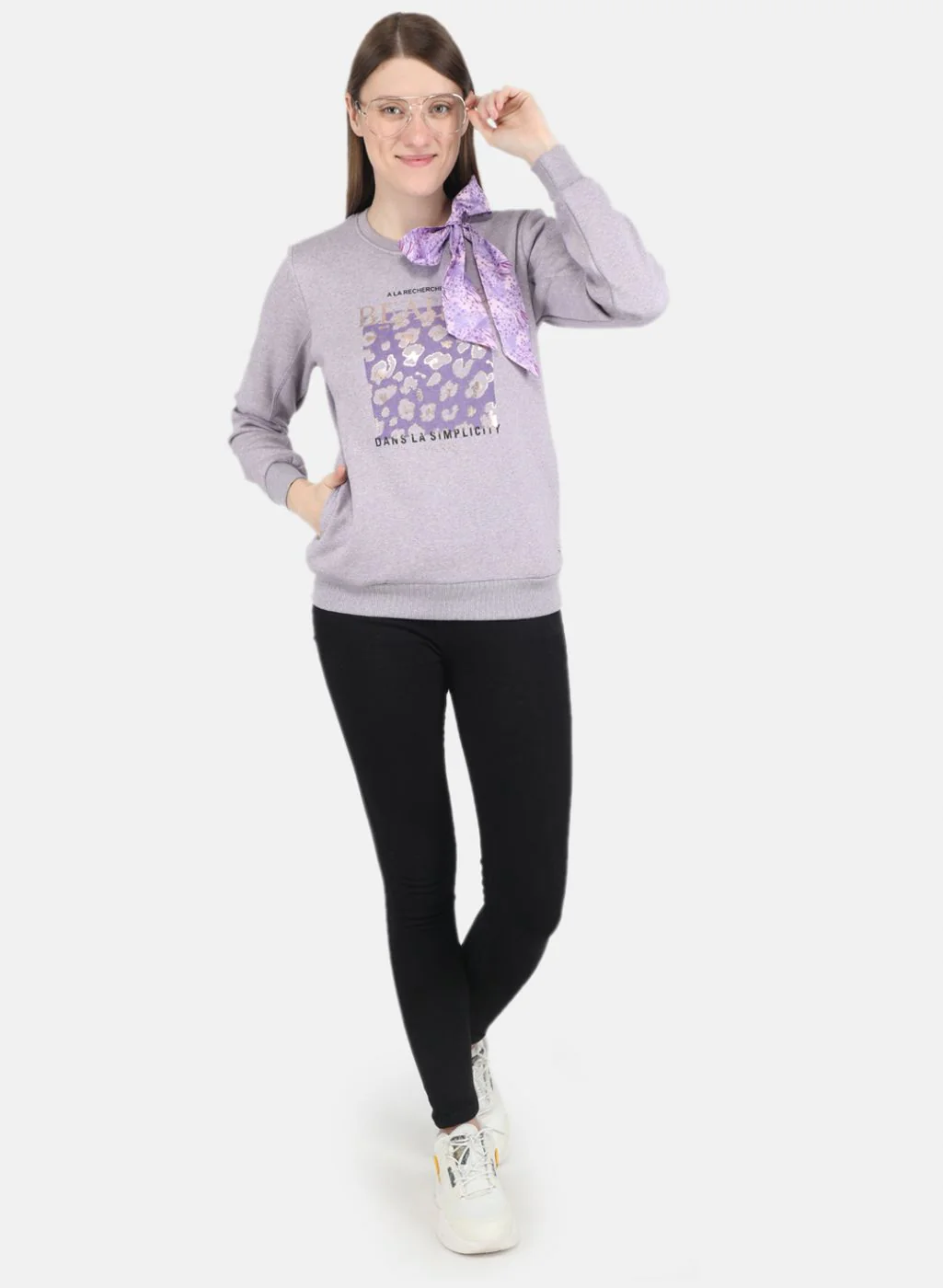 Women Purple Printed Sweatshirt - Image 4
