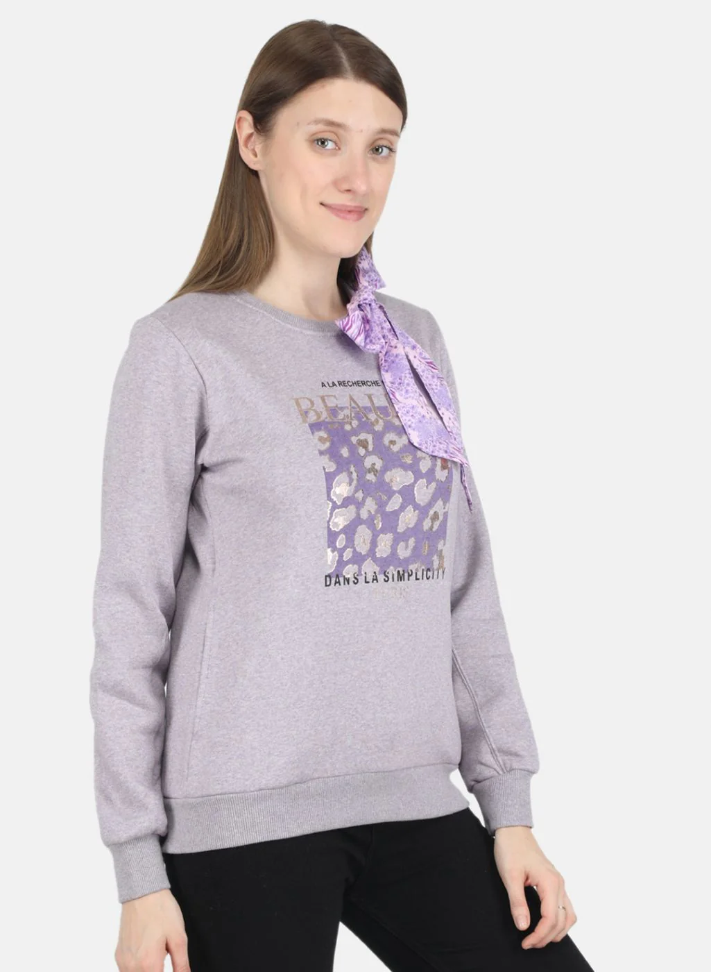 Women Purple Printed Sweatshirt - Image 6