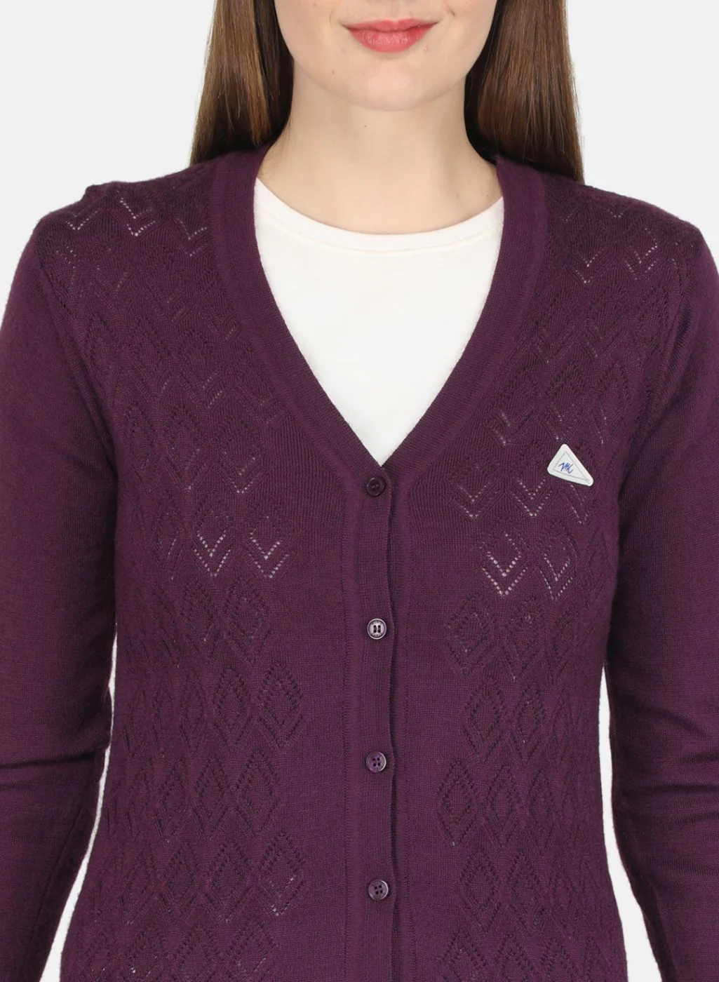Women Purple Self design Cardigan - Image 5