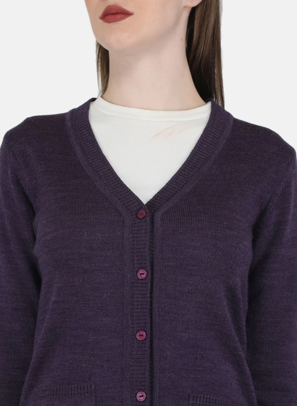 Women Purple Solid Cardigan - Image 5