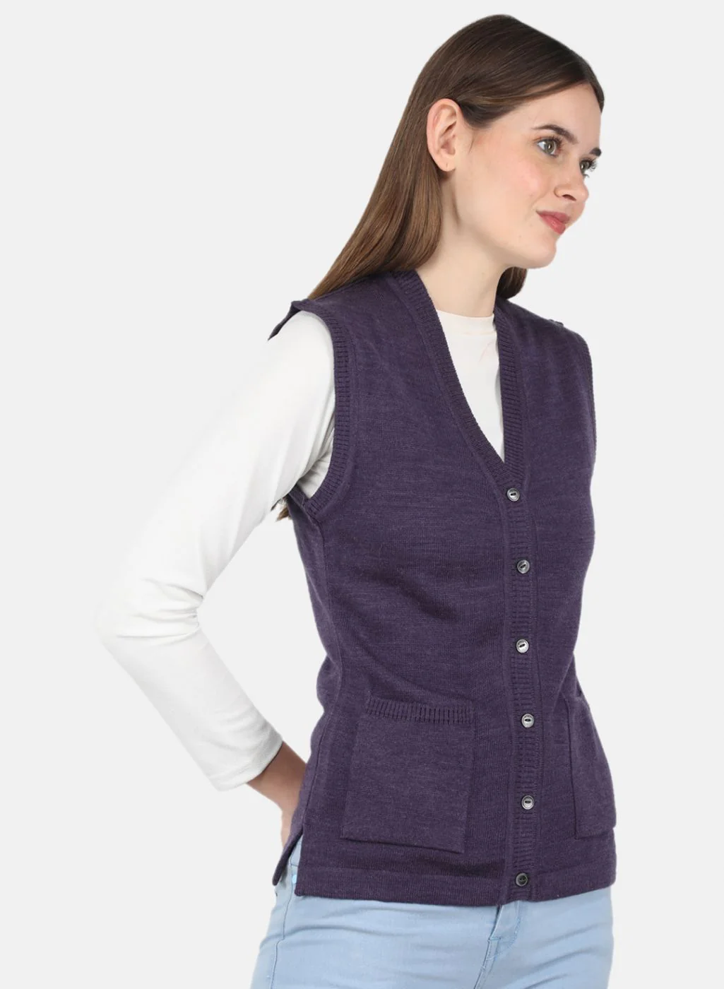 Women Purple Solid Cardigan - Image 6