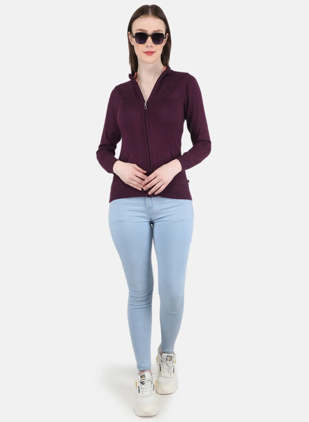 Women Purple Solid Cardigan - Image 4